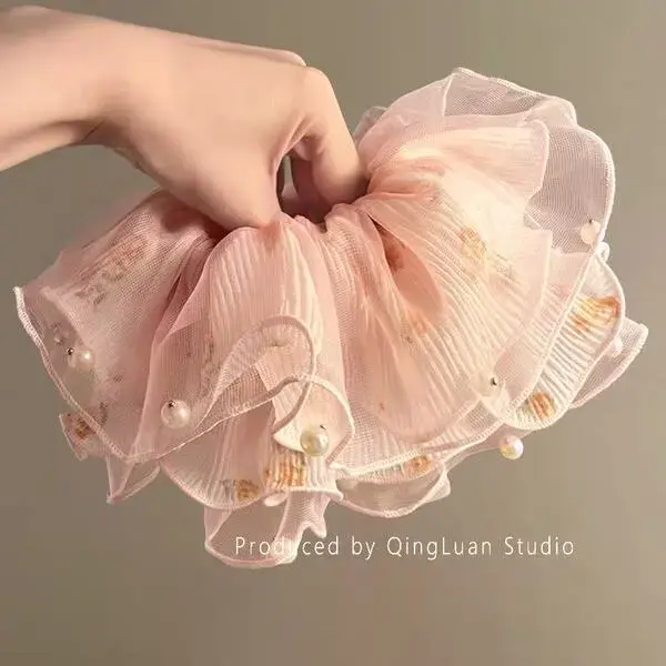 pink multi layered pearl hair tie