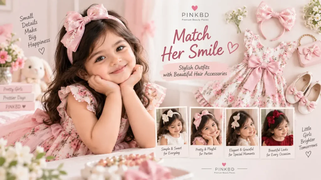 Toddler girl wearing different hair accessories