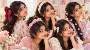 Girls wearing different hair accessories for school and party styling