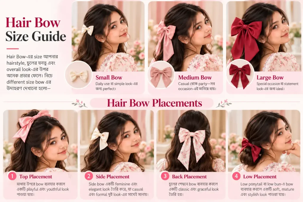 Hair bow size and top side back low placement guide