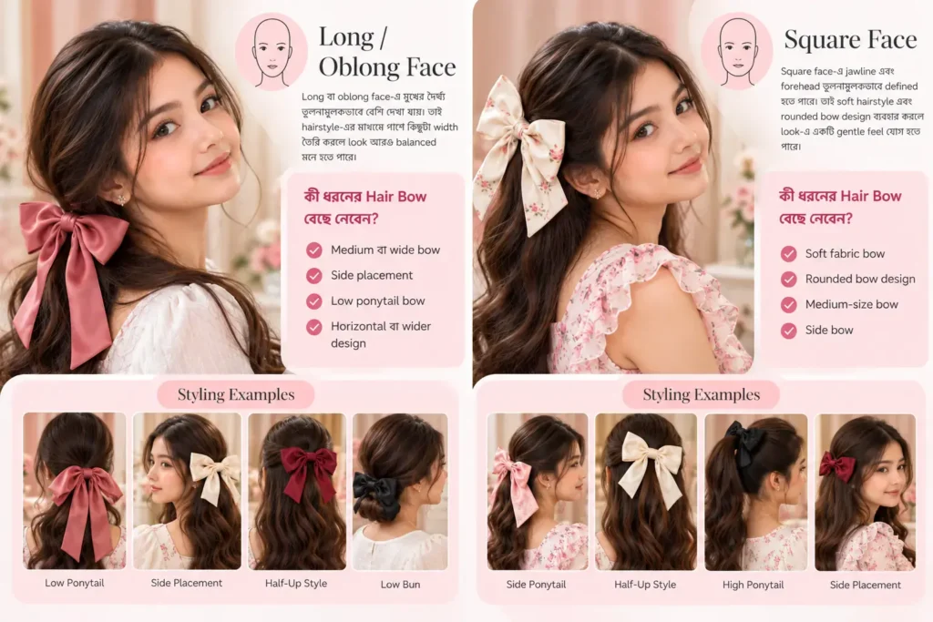 Long and square face hair bow styling guide